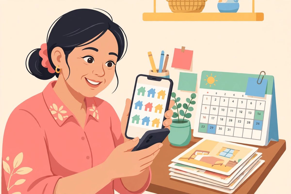 Minh họa: chủ trọ quản lý tin đăng và lịch xem trên điện thoại